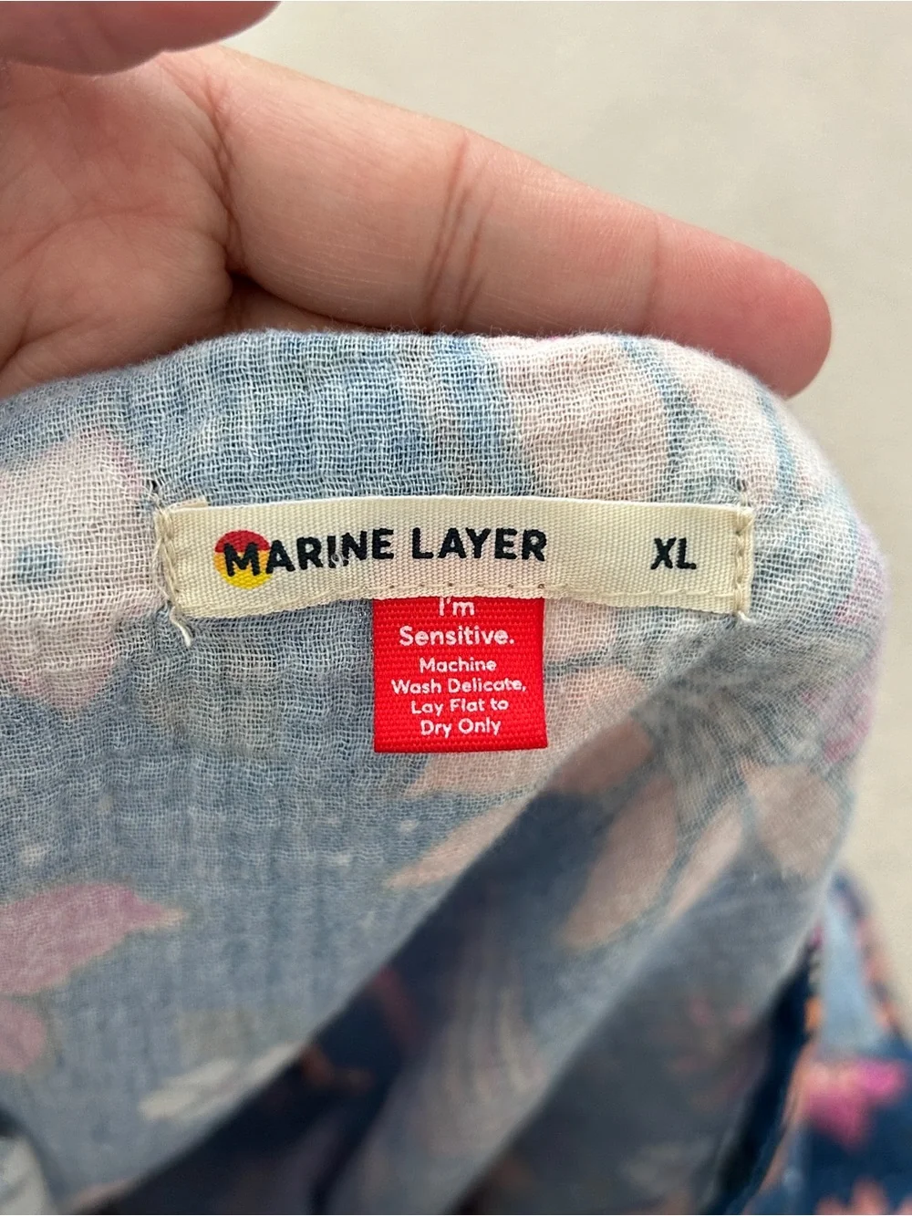 Marine Layer Midi Dress XL Gauzy Pockets Long Sleeve Batik Floral Blue *READ* - Picture 7 of 15